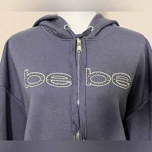 Bebe Gray Hooded Jacket with Silver Embroidered Embellished Logo Size 2X